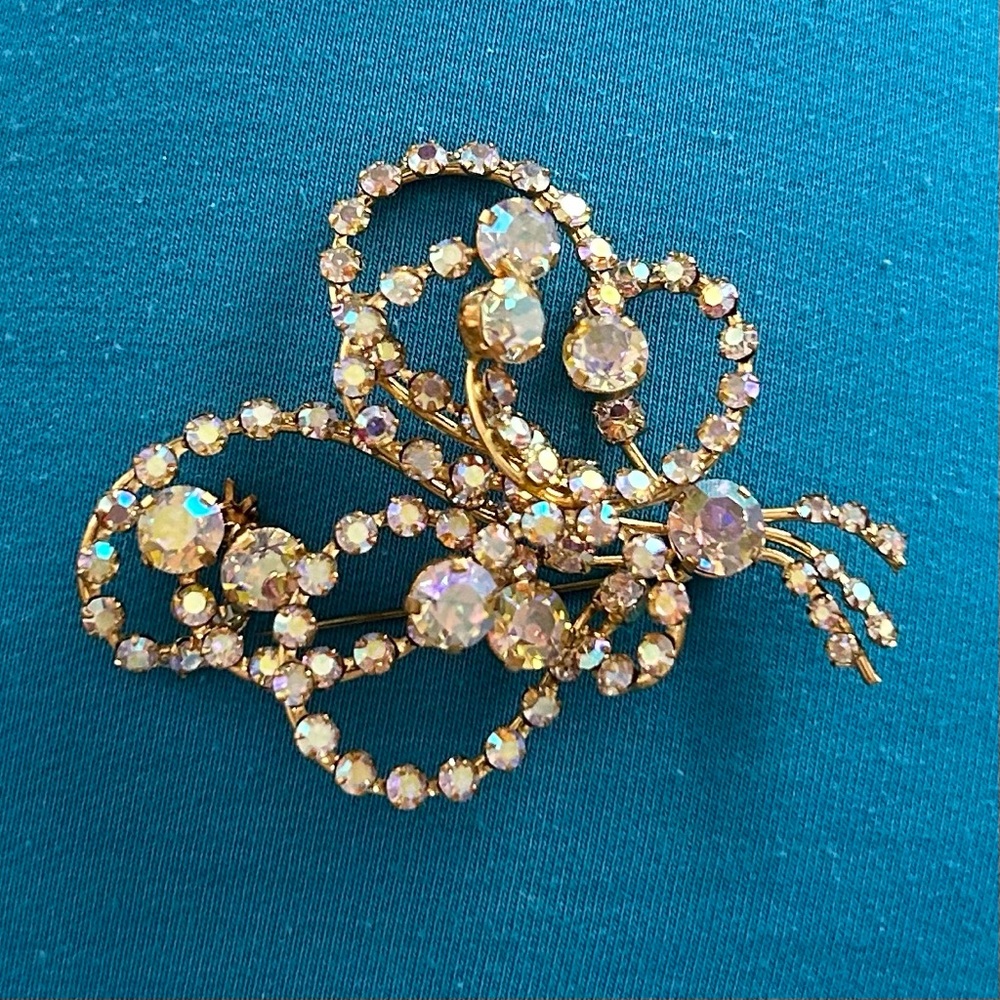 Vintage Austria Rhinestone Brooch Butterfly Bouquet